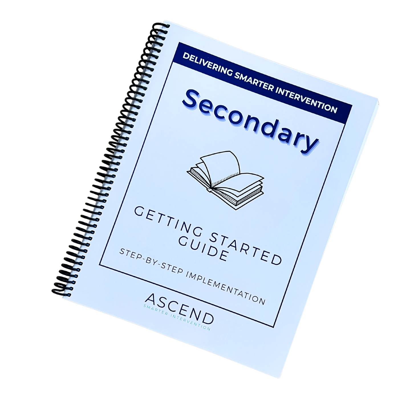 Spiral-bound notebook titled 'Secondary Getting Started Guide' by Ascend on a white background