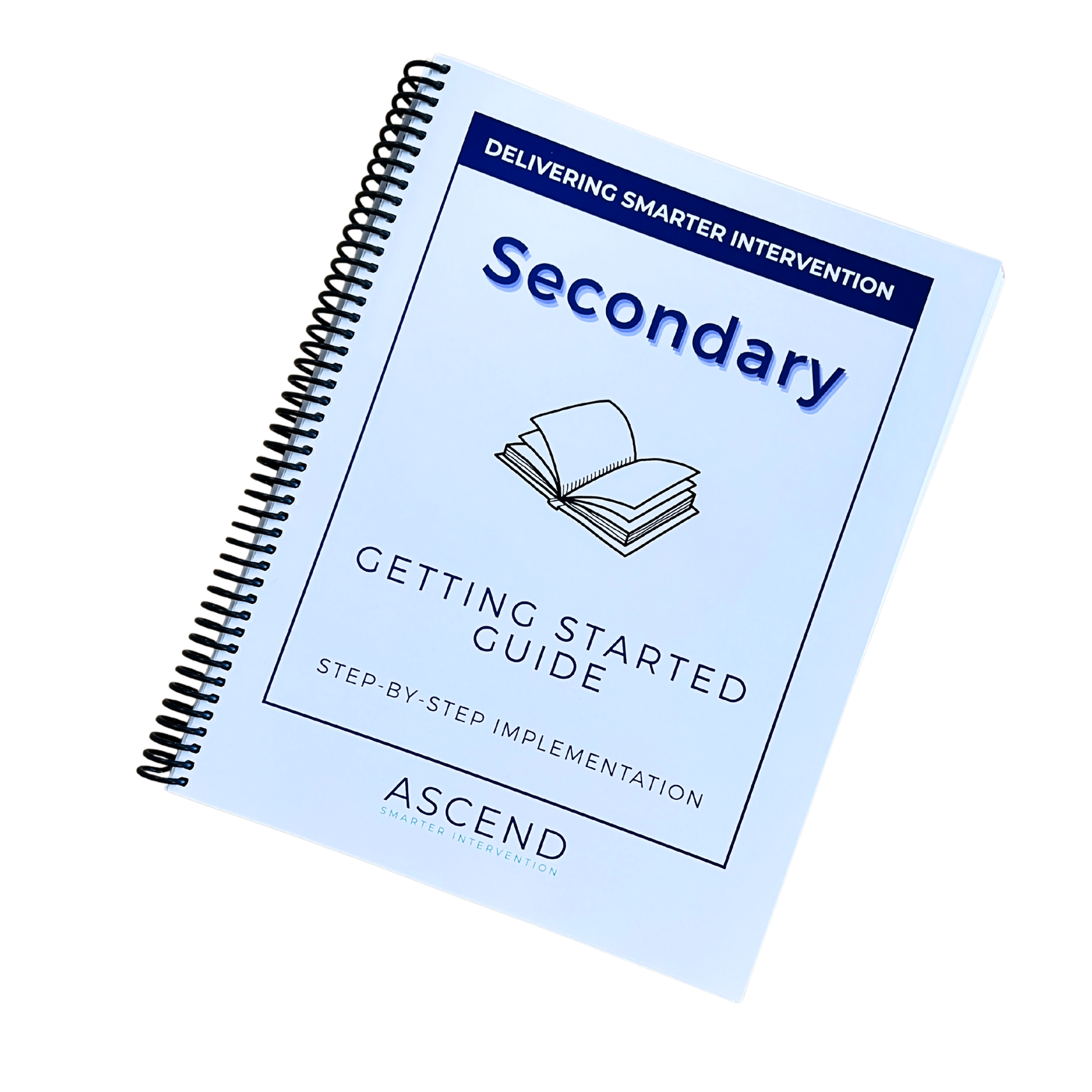 Spiral-bound notebook titled 'Secondary Getting Started Guide' by Ascend on a white background