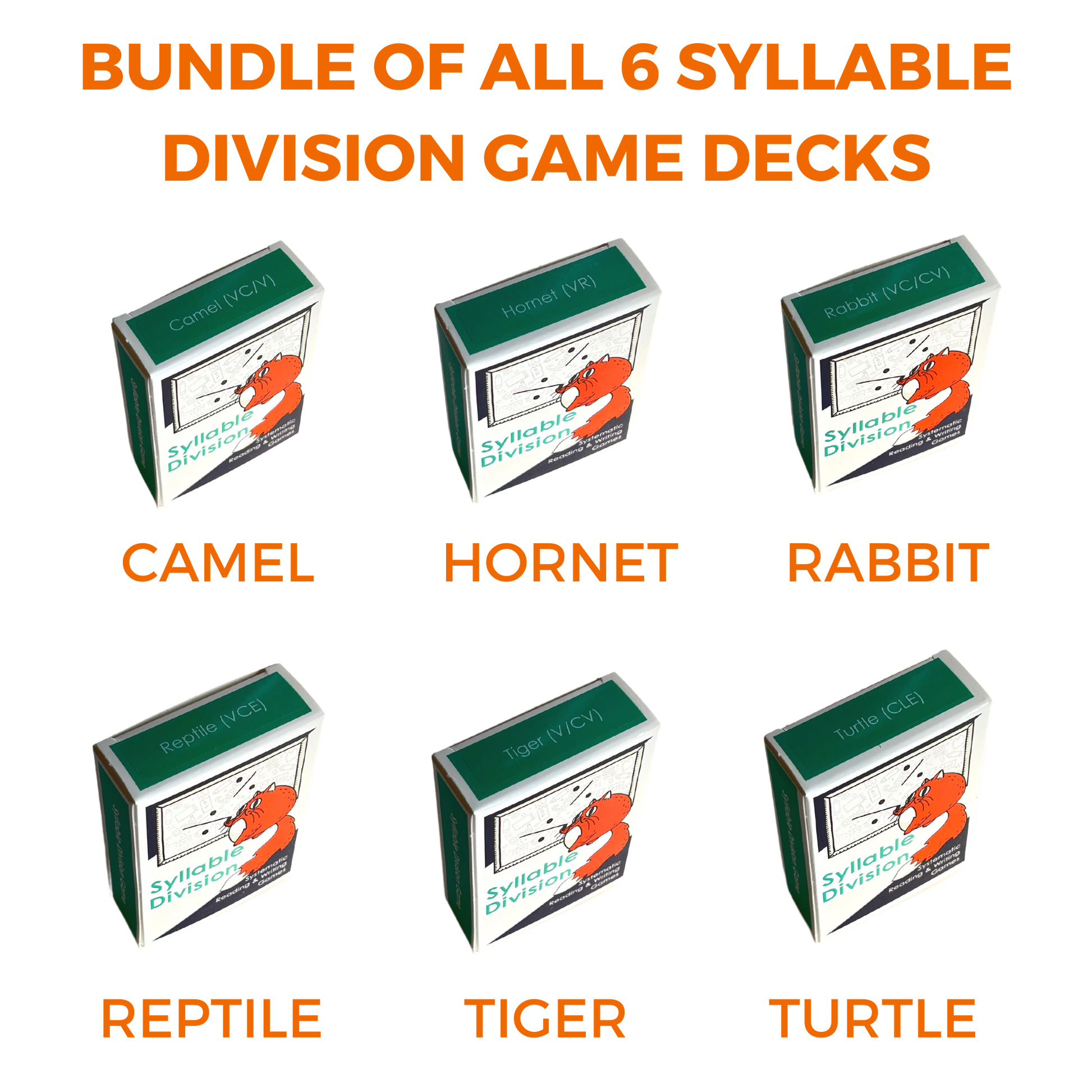 The Syllable Division Card Games Bundle includes all six (6) of the syllable division card games