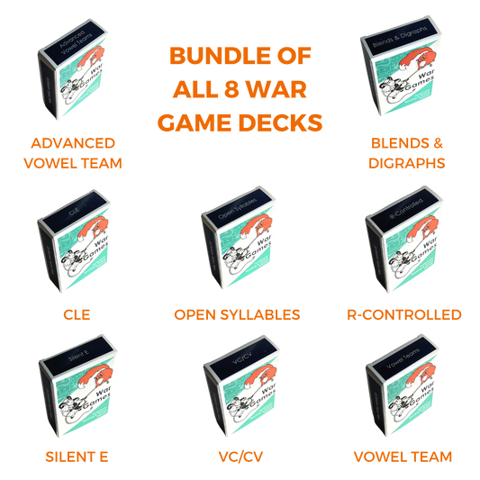 The War Card Games Bundle includes all eight (8) of the war card games