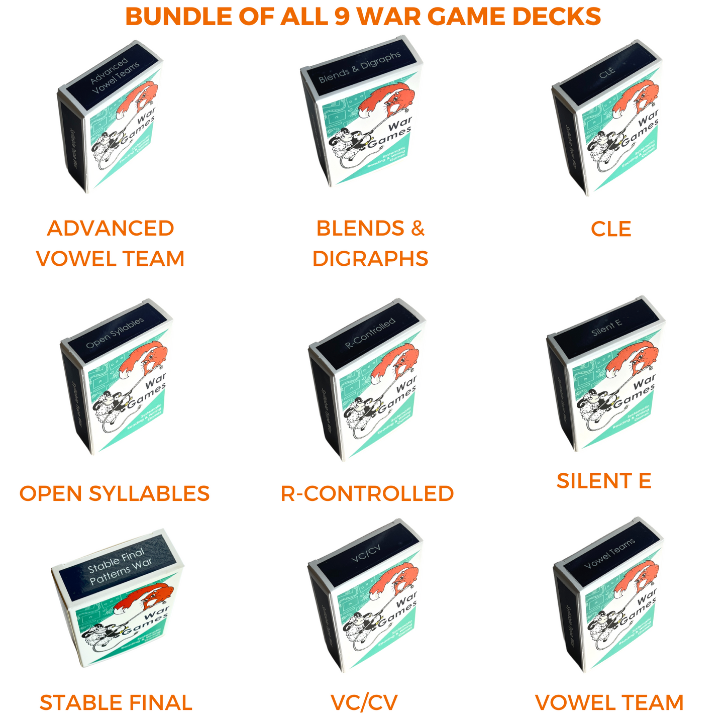 Get all our literacy War Card Games in one bundle! Perfect for phonics practice, reading intervention, and fun, engaging skill-building for students.