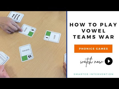 How to play Vowel Teams War Card Game! Video showing how to use war game card decks from Ascend SMARTER Intervention.