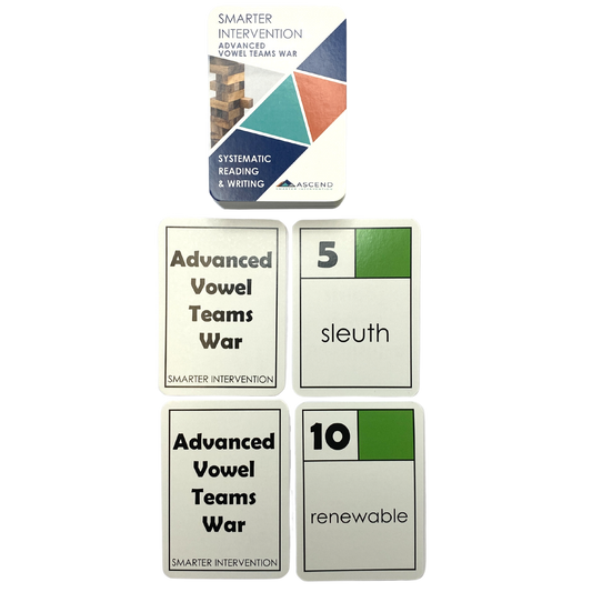 Use the Advanced Vowel Teams War game cards as a review drill in small group interventions or as a literacy center activity. This game helps students strengthen their reading skills, build their vocabulary, and improve their phonics in a fun and interactive way. It is designed to reinforce key concepts in a way that is engaging and memorable.